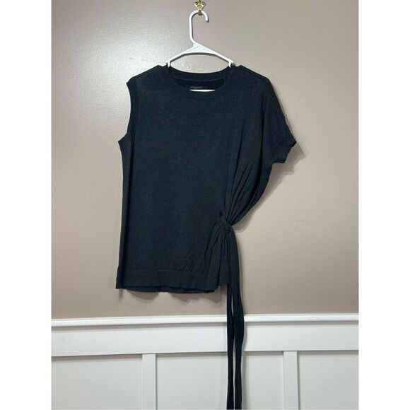 AllSaints Shera Knit Belted Side Tie Short Sleeve Dark Gray Women's Top Small - Picture 2 of 11